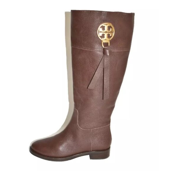 New! TORY BURCH Pebble Leather Sz 6 Brown Benton 2 Tassel Tall Boots DD440 - Picture 3 of 6
